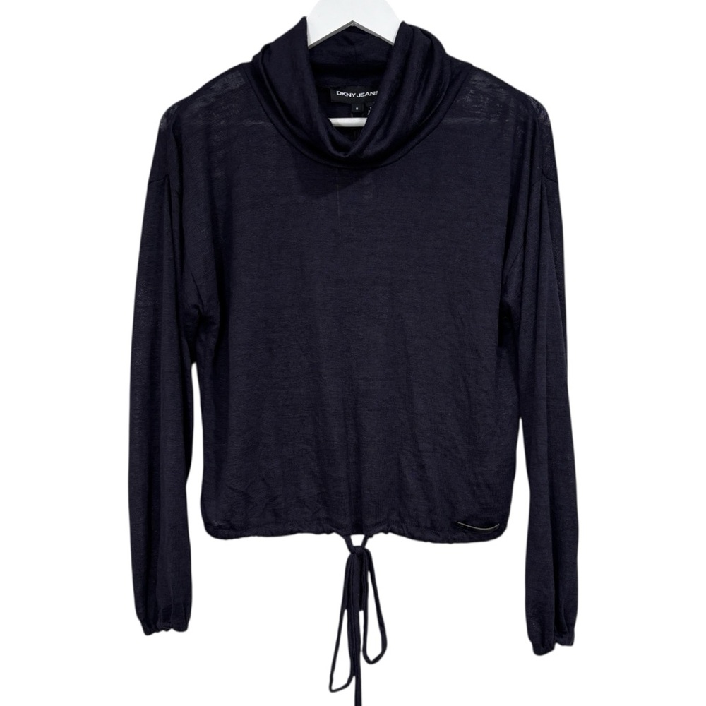 DKNY Dark Navy Blue Sheer Long Sleeve Top Size Medium NWT Womens